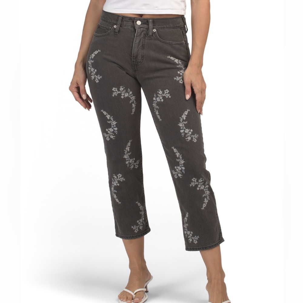 Lucky Brand Floral Embroidered Straight Legged Black Jeans 28